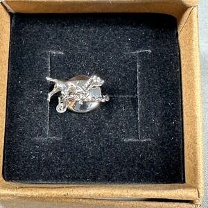 Dog Tie Tack with Chain Silver Tone Men's Lapel & Tie Pin Accessory